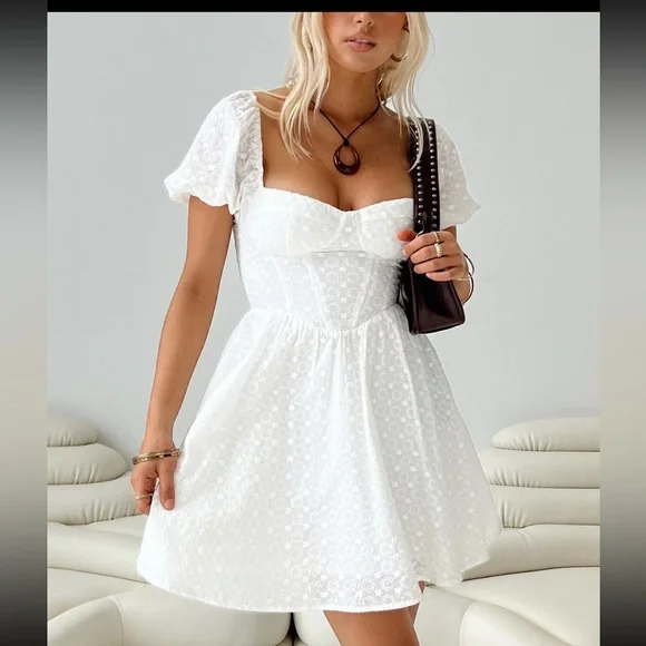 knee length dresses for ladies Hailees Lace Strapless Mini Dress | White | Womens main image 1